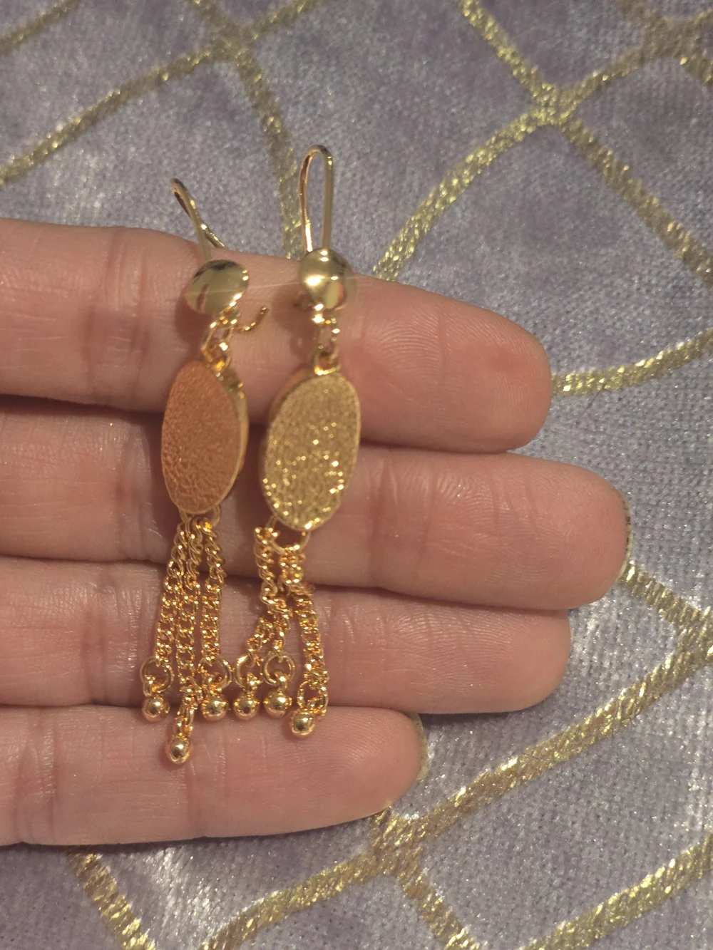 22 kgp Dubai Jewelry Gold Drop Chain Tassel Earrings - Elegant Women’s Jewelry